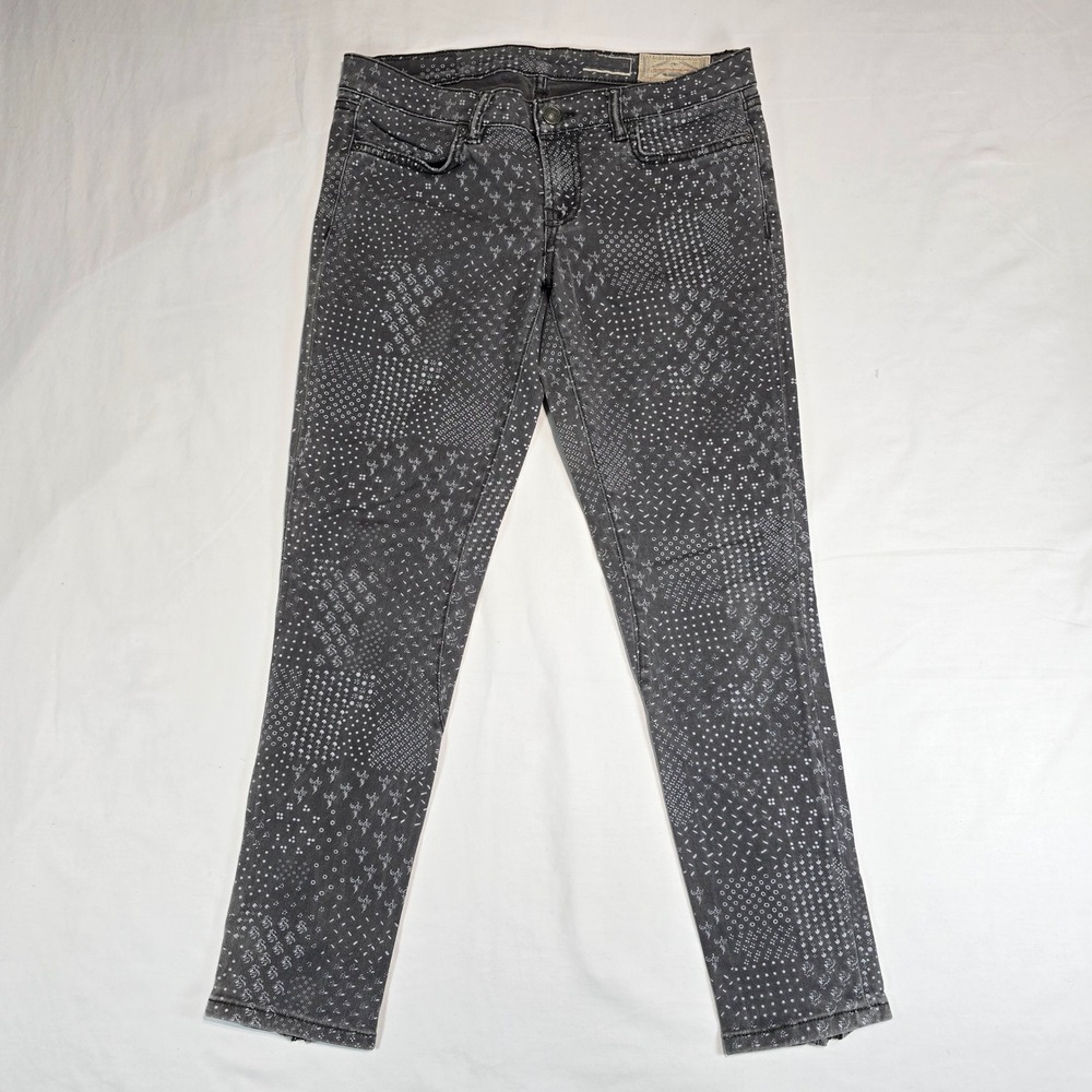 AllSaints Spitalfields Daito Brodie Printed Skinny Jeans Black Gray Ankle Zip 27